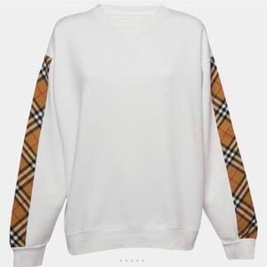 BBR White Vintage Sweatshirt with Plaid Accents Burberry